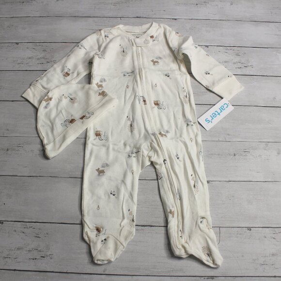 Carter's Baby Boy's Pajama Sleeper Hat Set Size 9 Months Puppy Dog - Picture 1 of 6